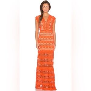 Nightcap Designer Orange Lace Maxi Dress